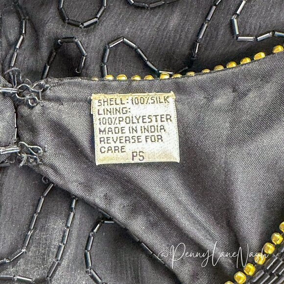 Laurence Kazar Vintage 80s Silk Bead-Sequin Dress Black - Picture 12 of 14